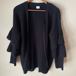O & O Black Ruffle Sleeve Cardigan Size Medium